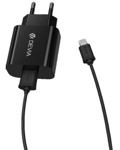 Зарядно устройство Devia - 4755, кабел Micro USB, черно - 1
